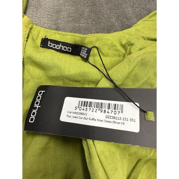 Plus Size Linen Look Olive Cut Out Ruffle Maxi Dress US 20 Long Sleeve Boho - Picture 10 of 16